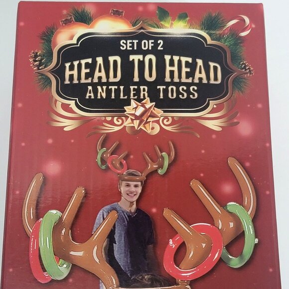 Set Of 2 Inflatable Head To Head Antler Toss Game With Rings For Holiday Parties - Picture 2 of 7